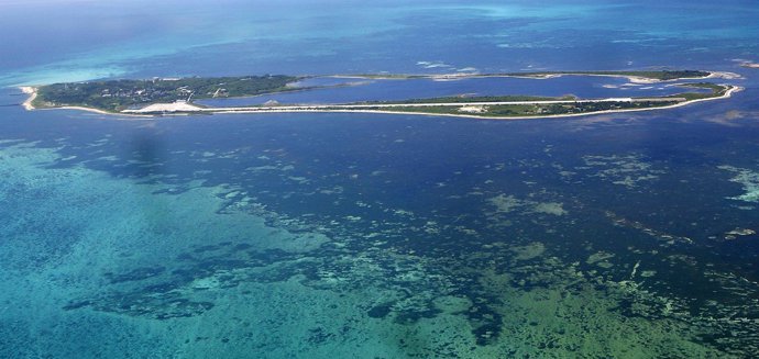 Vista aérea del arrecife de coral de las islas Dognsha