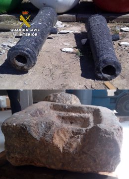 Imagen de los cañones y los restos de época romana