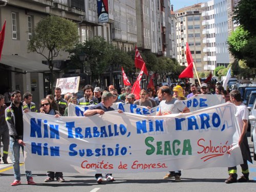 Manifestación de los trabajadores de Seaga este viernes en Santiago