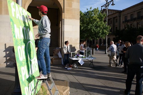 Javier Murillo realizando el graffiti sobre el Día internacional de las Plantas