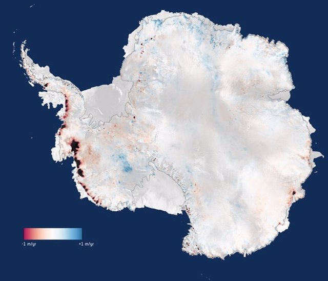 Pérdida de hielo en la Antártida calculada por Cryosat