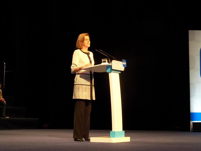 La secretaria general del PP, María Dolores de Cospedal, durante su intervención