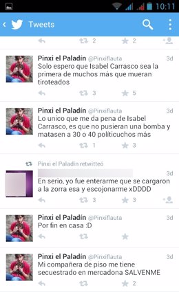 Tuits difundidos por el joven detenido en León
