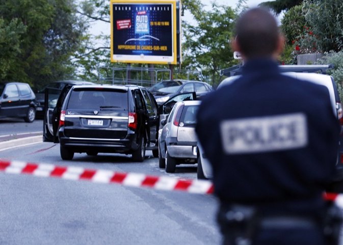 French police secure an area outside the Archet Hospital 