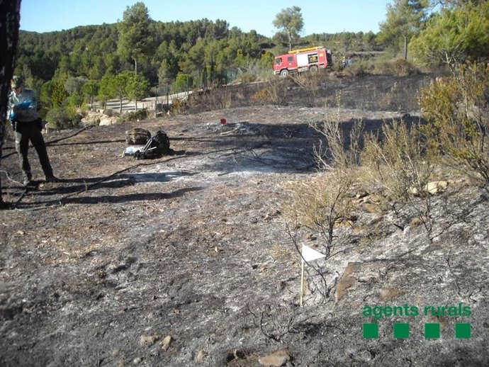 Agentes Rurales investigan el incendio en Marganell