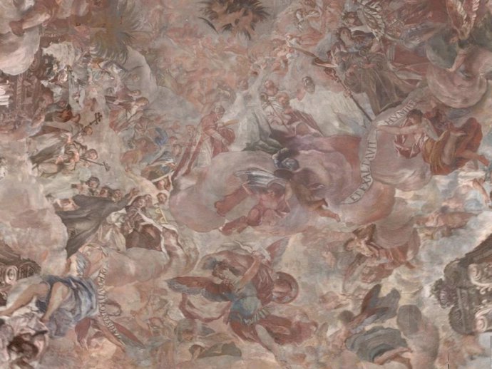Fragmento de las pinturas murales de Palomino restauradas en Santos Juanes