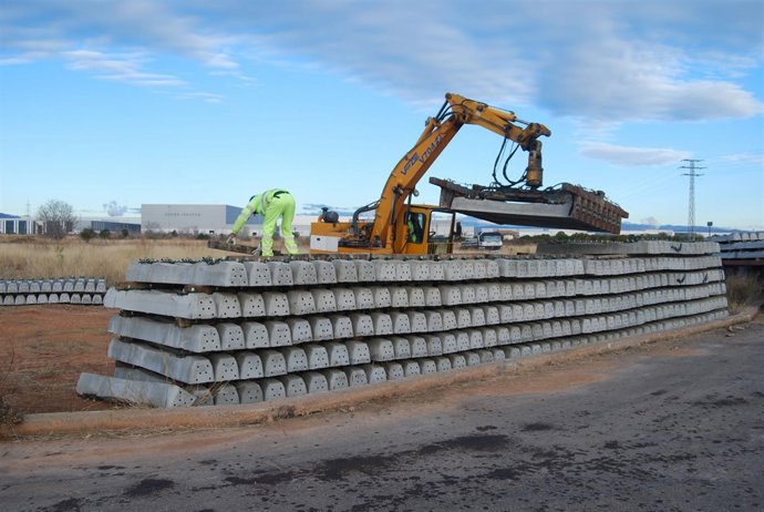 Obras del Corredor Mediteráneo, acopio de materiales