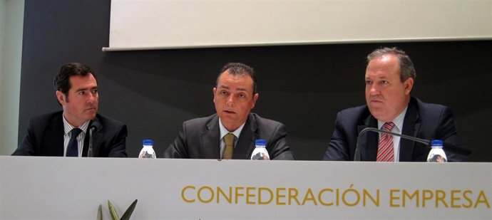 Navarro (centro) presenta informe de la CEV junto a Garamendi (i) y Terciado (d)
