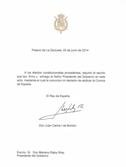 Texto de la adbicación del Rey Juan Carlos I 