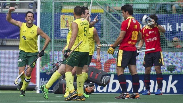 Australia celebra un gol ante España en el Mundia de La Haya