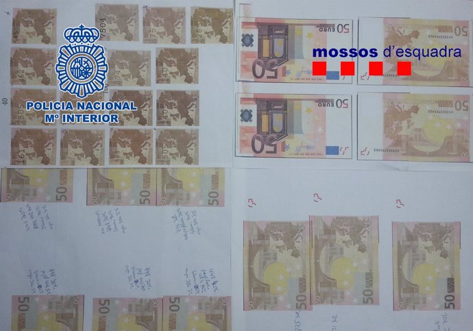 Billetes falsificados incautados en la operación