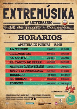 Cartel Y Horarios Del Festival Extremúsika De Cáceres