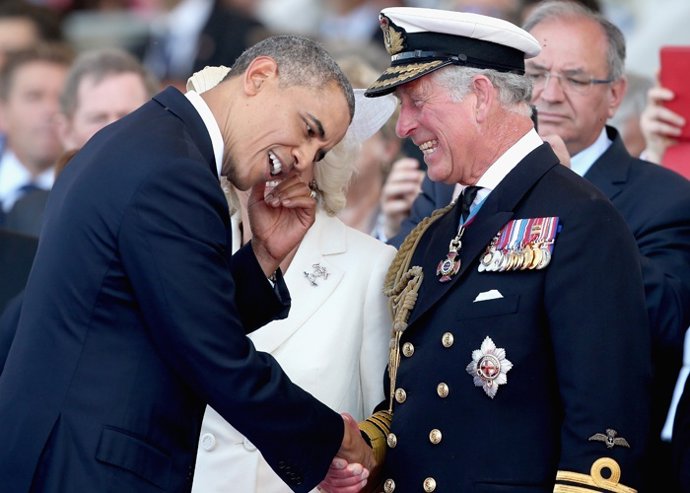 Obama el presidente que hace reír al príncipe Carlos reyes de Holanda