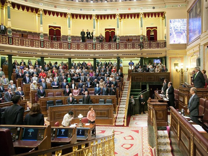 Diputados guardando un minuto de silencio
