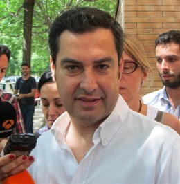 Juanma Moreno, presidente del PP-A, hoy en Sevilla