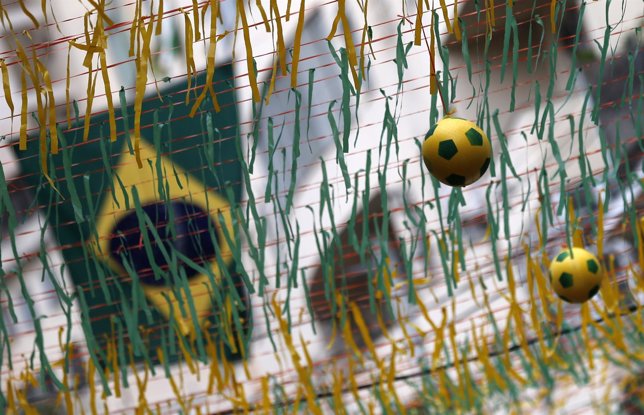 A street decorated in the Brazilian national soccer team's colours in celebratio