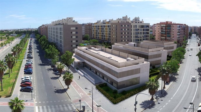 Recreación del multicentro sociosanitario proyectado por Casa Caridad