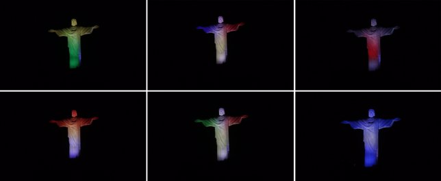 El Cristo Redentor de Rio se ilumina con los colores de los 32 países del Mundia