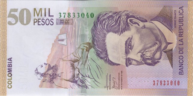 Billete de 50 pesos colombianos 