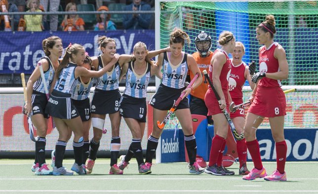 Argentina team celebrates a goal against the U.S. During their bronze medal matc
