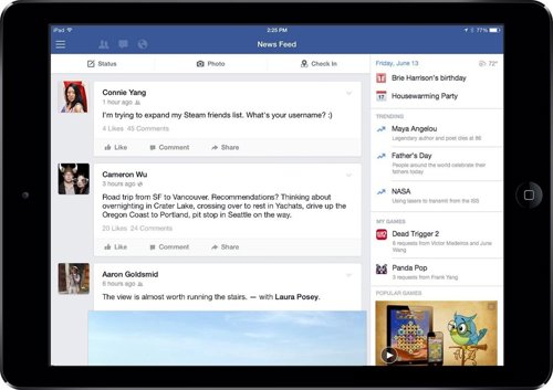 La app de Facebook para iPad añade trending topics, vídeos y juegos