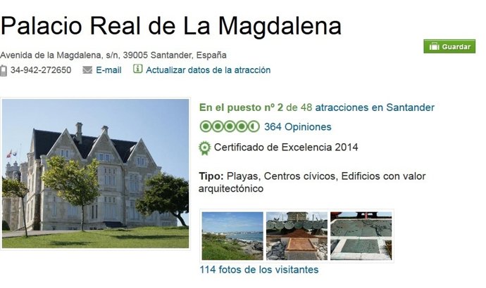 Web de TripAdvisor con el Palacio de la Magdalena