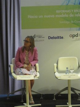 La conselleira de Facenda, Elena Muñoz, en la jornada de la APD