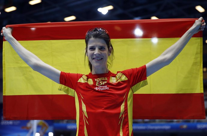 Ruth Beitia celebra el bronce conseguido en Sopot 2014