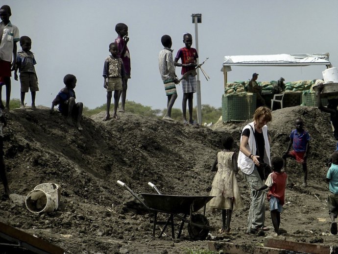 Refugiados en base de la ONU en Bentiu