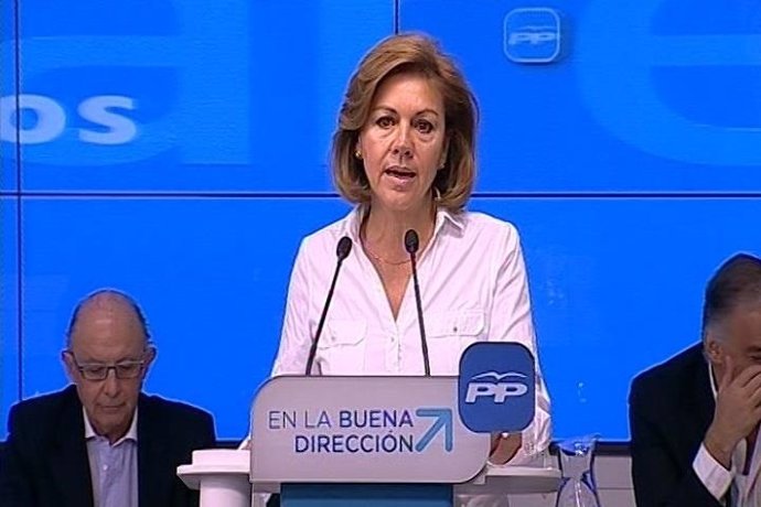 María Dolores de Cospedal interviene en la sede del Partido Popular.