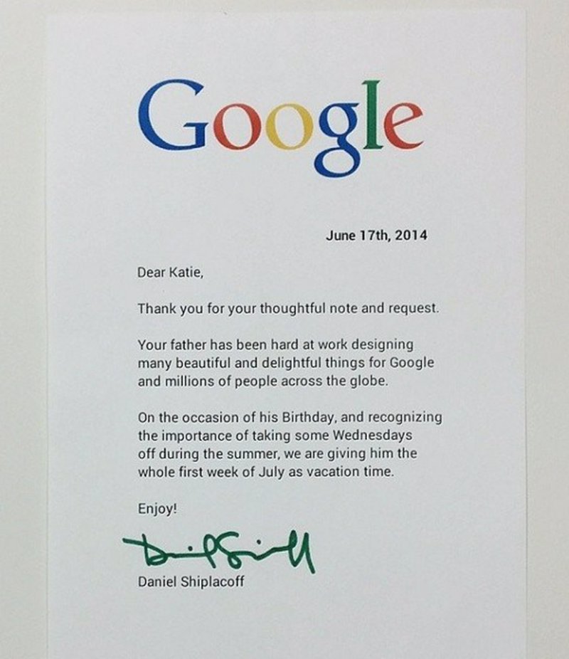Niña escribe una carta a Google pidiendo vacaciones para 