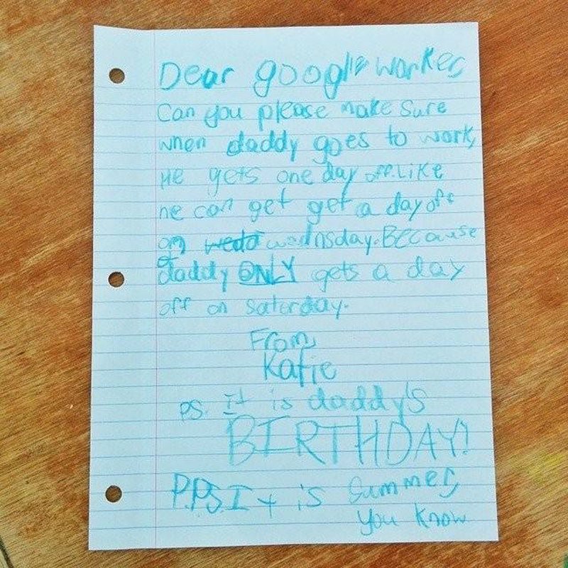 Niña escribe una carta a Google pidiendo vacaciones para su padre y éste  responde