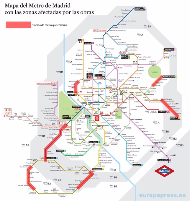 Mapa obras Metro de Madrid