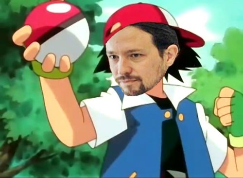 Fotomontaje de Pablo Iglesias con Ash Ketchum de Pokemon