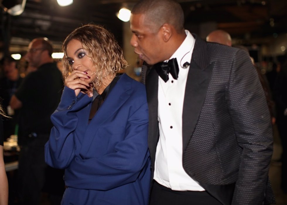 Singer Beyonce Knowles (L) and rapper Jay-Z atten