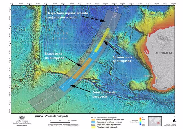 Zonas de búsqueda del avión MH370 