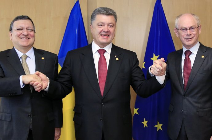 Petro Poroshenko, Jose Manuel Durao Barroso y Herman Van Rompuy