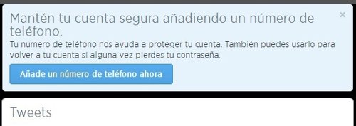 Twitter insiste: "Añade tu número de teléfono"