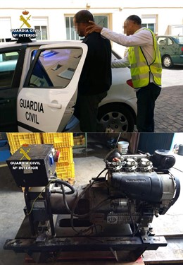 Imagen del agricultor detenido y el grupo electrógeno robado