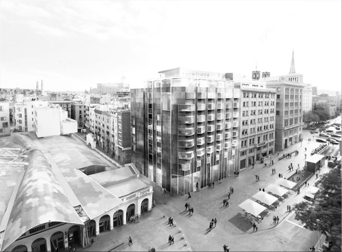 Simulación del nuevo hotel, a la derecha del Mercado de Santa Caterina