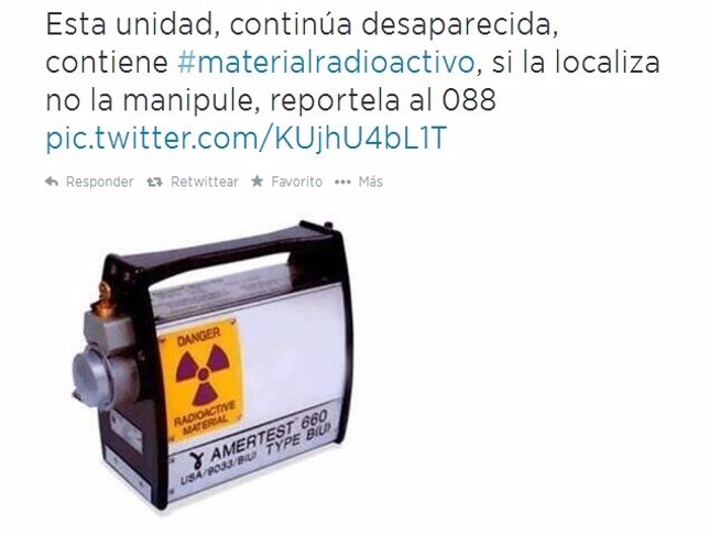 Aviso sobre material radiactivo robado en México