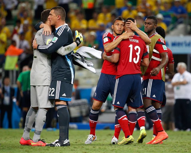 Selección de Colombia en partido con Brasil en el Mundial