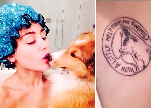Miley Cyrus tatúa recuerdo viejo perro y se baña nuevo