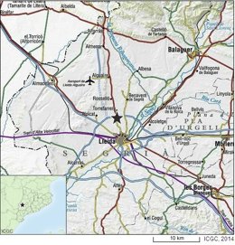 Mapa con la localización del seísmo percibido en Alpicat