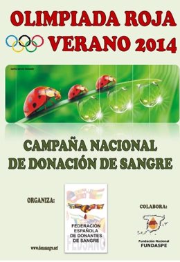 Cartel de 'Olimpiada Roja: Campaña Nacional de Donación de Sangre, Verano 2014'