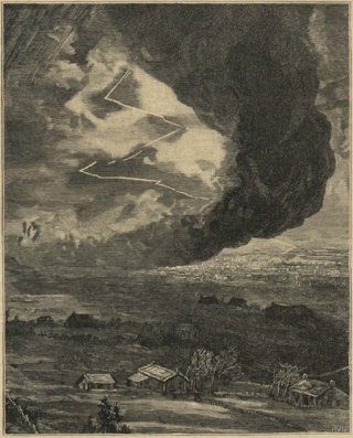 Ilustración del tornado de Madrid de 1886