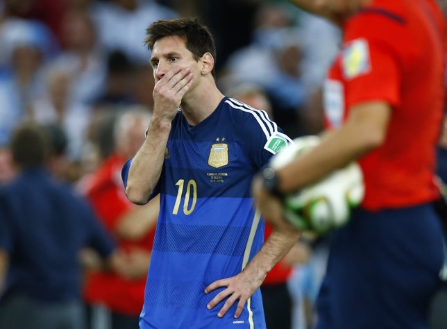 Argentina's Lionel Messi reacts after losing their 2014 World Cup final against 
