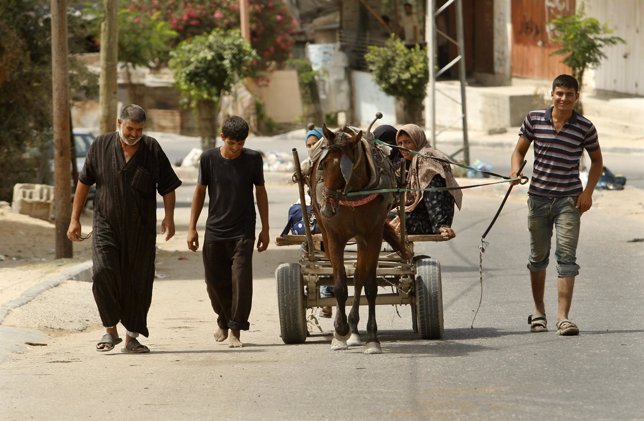 Palestinos huyen por el conflicto en Gaza