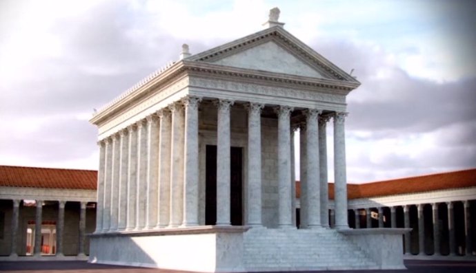 Recreación del templo romano que aparece en el audivisual 'Devotio Augusti'