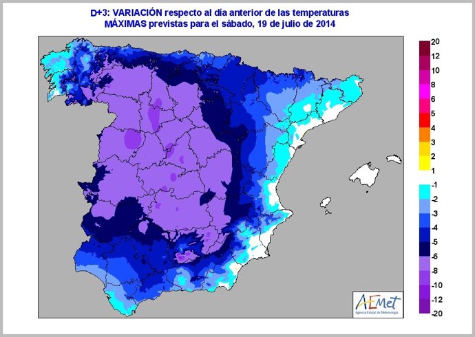 Predicción de la AEMET sobre descenso térmico para el sábado